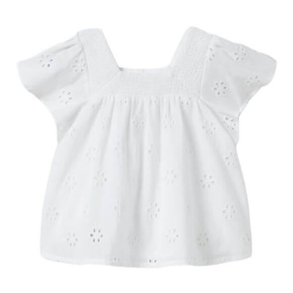 ZARA Kids | White | SMOCKED SCHIFFLI EMBROIDERY SHIRT - Picture 2 of 6